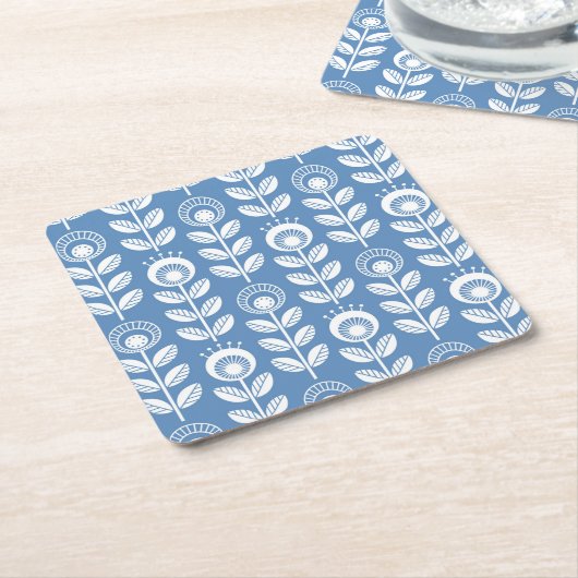 Retro Scandinavian Blue Pattern Kartonnen Onderzetters (Schuin)