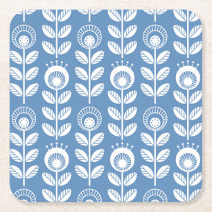 Retro Scandinavian Blue Pattern Kartonnen Onderzetters