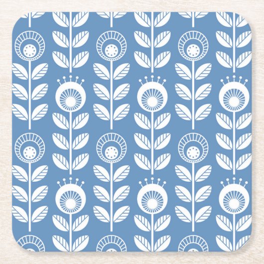 Retro Scandinavian Blue Pattern Kartonnen Onderzetters (Voorkant)