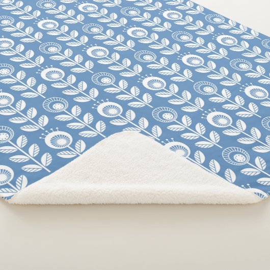 Retro Scandinavian Blue Pattern Sherpa Deken (3/4)