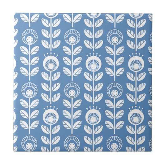 Retro Scandinavian Blue Pattern Tegeltje (Voorkant)