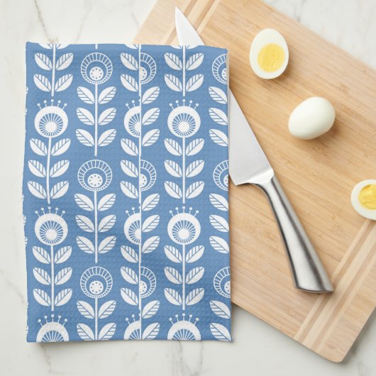 Retro Scandinavian Blue Pattern Theedoek (Quarter Fold)