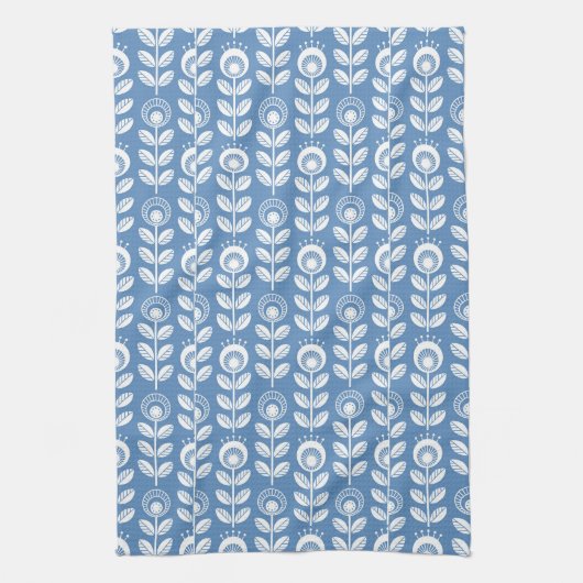 Retro Scandinavian Blue Pattern Theedoek (Verticaal)