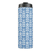 Retro Scandinavian Blue Pattern Thermosbeker (Voorkant)