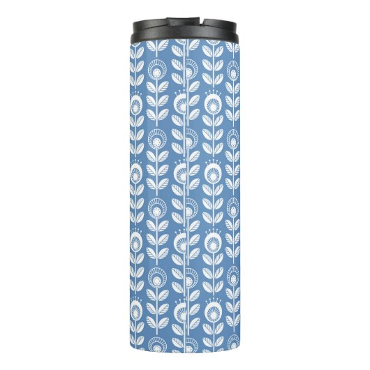 Retro Scandinavian Blue Pattern Thermosbeker (Achterkant)