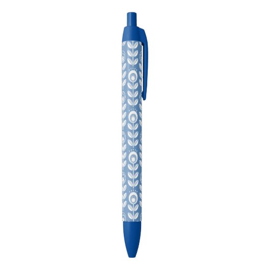 Retro Scandinavian Blue Pattern Zwarte Inkt Pen (Achterkant (Verticaal))
