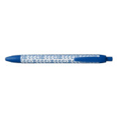 Retro Scandinavian Blue Pattern Zwarte Inkt Pen (Achterkant)