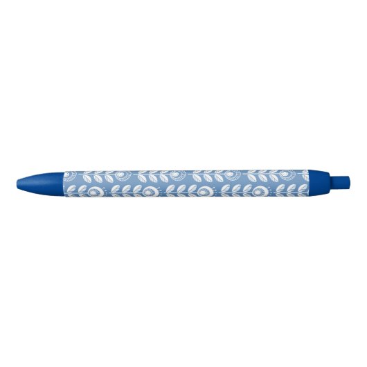 Retro Scandinavian Blue Pattern Zwarte Inkt Pen (Voorkant)