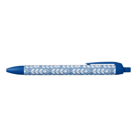 Retro Scandinavian Blue Pattern Zwarte Inkt Pen (Bovenkant)