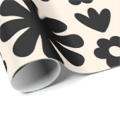 Retro Scandinavian Floral Pattern Black & Cream Cadeaupapier (Rol Hoek)