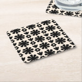 Retro Scandinavian Floral Pattern Black & Cream Kartonnen Onderzetters (Schuin)