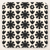 Retro Scandinavian Floral Pattern Black & Cream Kartonnen Onderzetters (Voorkant)