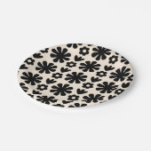 Retro Scandinavian Floral Pattern Black & Cream Papieren Bordje (Gekanteld)