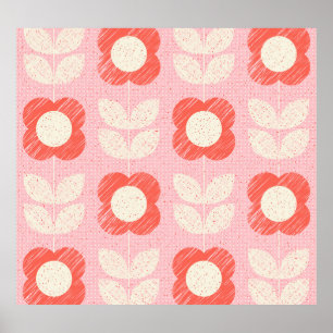 Retro Scandinavisch gestileerde bloemnaadloos Poster