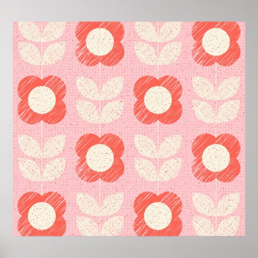 Retro Scandinavisch gestileerde bloemnaadloos Poster (Voorkant)