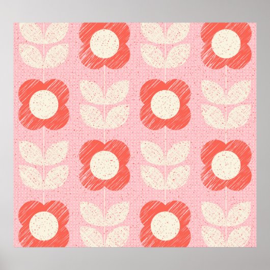 Retro Scandinavisch gestileerde bloemnaadloos Poster (Voorkant)