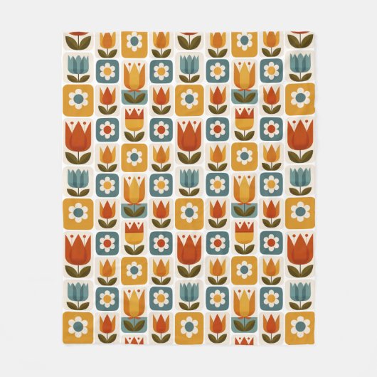 Retro Scandinavisch Tulp Bloemmotief Fleece Deken (Voorkant)