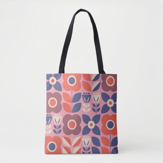 Retro Scandinavische bloemennaadloze elementen Tote Bag (Voorkant)