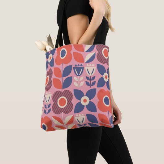 Retro Scandinavische bloemennaadloze elementen Tote Bag (Dichtbij)