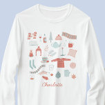 Retro Scandinavische Hygge gepersonaliseerd T-shirt<br><div class="desc">Dit leuke ontwerp in Scandinavische stijl is de perfecte manier om een vleugje Hygge aan je leven toe te voegen. Een warm en gezellig winterontwerp met blush roze en salie groene accenten. Originele kunst van Nic Squirrell. Wijzig de naam of tekst om deze te personaliseren.</div>