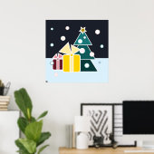 Retro Scandinavische Kerstboom Cadeaus Kunst Poster (Thuiskantoor)