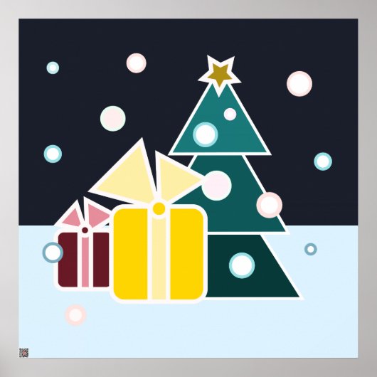 Retro Scandinavische Kerstboom Cadeaus Kunst Poster (Voorkant)