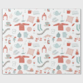 Retro Scandinavische Kerstmis Cadeaupapier (Vlak)