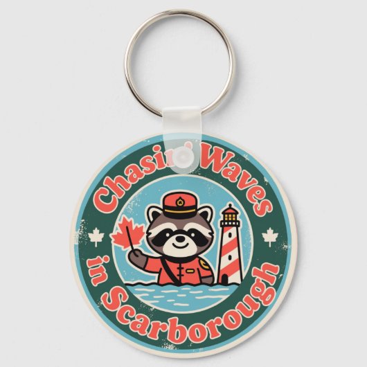 Retro Scarborough Wasbeer Golven Sleutelhanger (Voorkant)