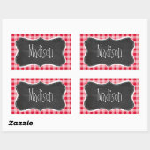 Retro Scarlet Red Gingham; Chalkboard look Rechthoekige Sticker (Vel)