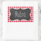 Retro Scarlet Red Gingham; Chalkboard look Rechthoekige Sticker (Tas)