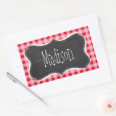Retro Scarlet Red Gingham; Chalkboard look Rechthoekige Sticker (Envelop)