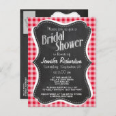 Retro Scarlet Red Gingham; Chalkboard look Uitnodiging Briefkaart (Voorkant / Achterkant)