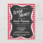 Retro Scarlet Red Gingham; Chalkboard look Uitnodiging Briefkaart (Voorkant)