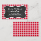 Retro Scarlet Red Gingham; Chalkboard look Visitekaartje (Voorkant / Achterkant)