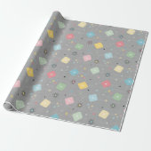 Retro Scattered Atomic Star Explosions Patroon Cadeaupapier (Uitgerold)