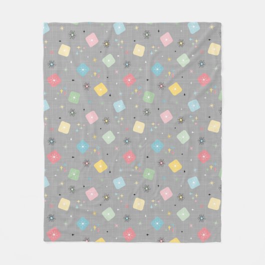 Retro Scattered Atomic Star Explosions Patroon Fleece Deken (Voorkant)