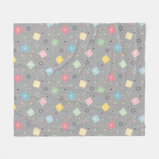 Retro Scattered Atomic Star Explosions Patroon Fleece Deken (Voorkant (Horizontaal))