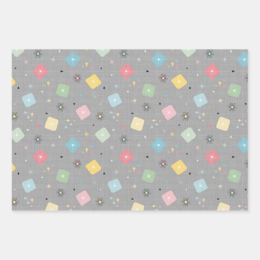 Retro Scattered Atomic Star Explosions Patroon Inpakpapier Vel (Voorkant 2)