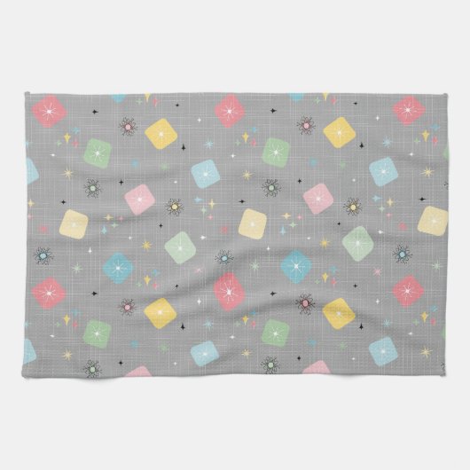 Retro Scattered Atomic Star Explosions Patroon Theedoek (Horizontaal)