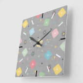 Retro Scattered Atomic Star Explosions Patroon Vierkante Klok (Hoek)