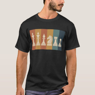 Retro schaakstukken kleur blok kunst t-shirt