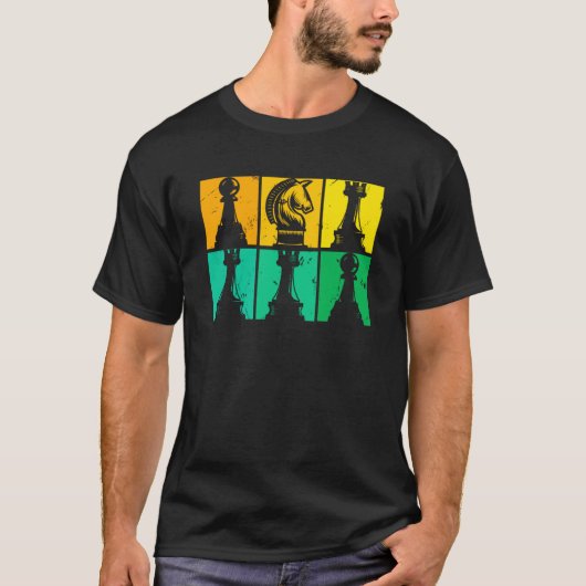 Retro schaakstukken schaakmat grootmeester schaak t-shirt (Voorkant)