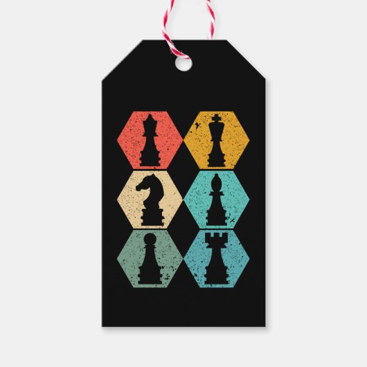 Retro Schaakstukken Sunset Poster Cadeaulabel (Voorkant)