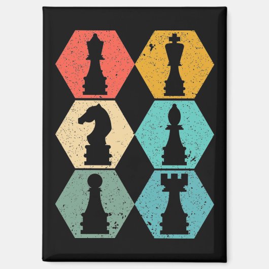 Retro  Schaakstukken Sunset Poster Magneet (Voorkant)