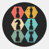 Retro  Schaakstukken Sunset Poster Ronde Sticker (Voorkant)