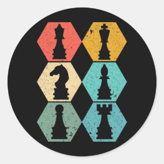Retro  Schaakstukken Sunset Poster Ronde Sticker