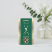 Retro Schaar Hunter Green Barber Loyaliteit Visitekaartje (Staand voorkant)