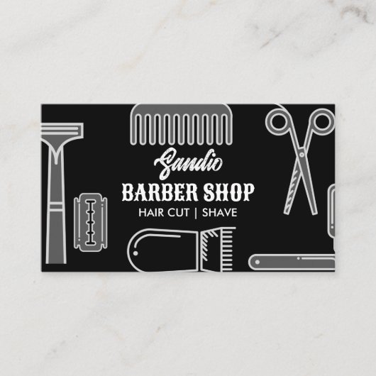 Retro schaar kam salon kapster kapperszaak visitekaartje (Voorkant)