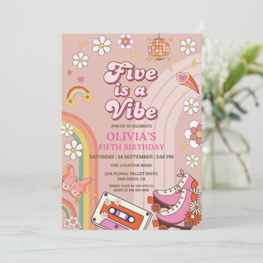 Retro Schaats Five is een vibe groovy verjaardag Kaart (Staand voorkant)