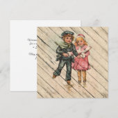 Retro |  Schaats winterkinderen op ijs Feestdagenkaart (Voorkant / Achterkant)